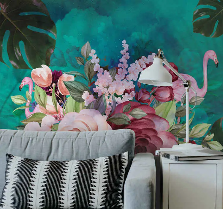 Köp nu Fototapeter blommor flamingo blommor display
