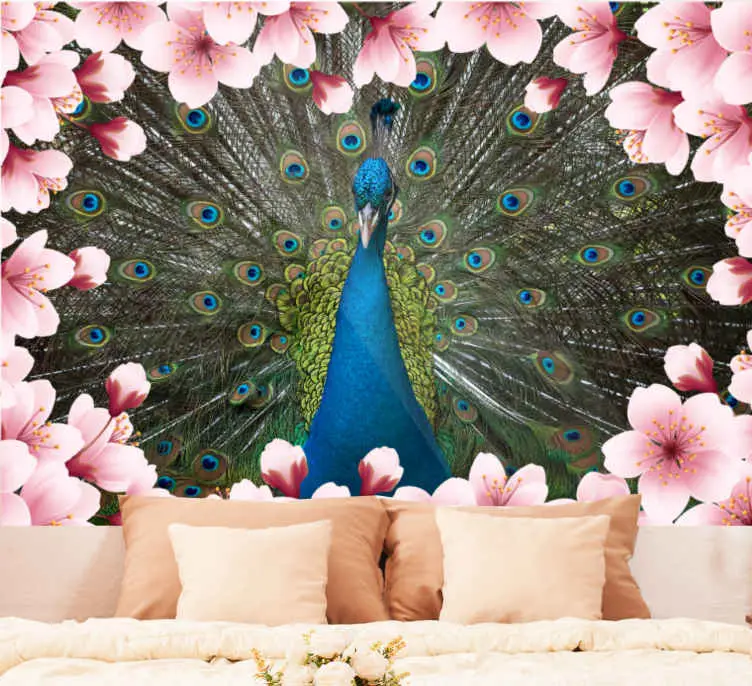 Djur påfåglar 3d med blommor 3d fototapeta tapet Begränsat antal