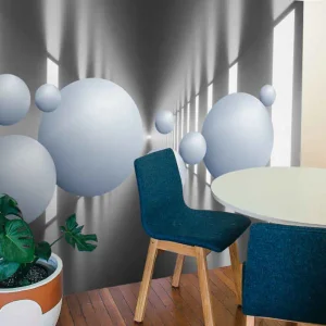3d flytande bollar järn tunnel fototapet 3d Handla nu