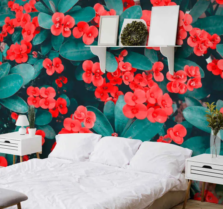 Billig Röda blommor fototapet tapet